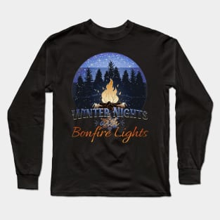 Winter Nights with Bonfire Lights Retro Sunset Long Sleeve T-Shirt